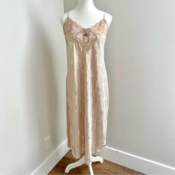 Vintage Dresses & Skirts - Vintage Expressions Lace Trim Satin Slip Dress Champagne Size Medium Coquette